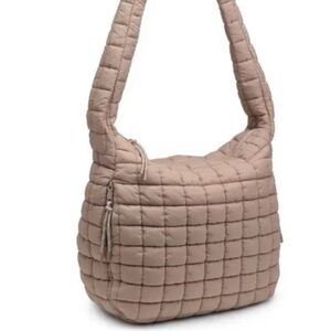 Urban Expressions Leda Quilted Square Nylon Puffer Hobo Bag Purse Natural